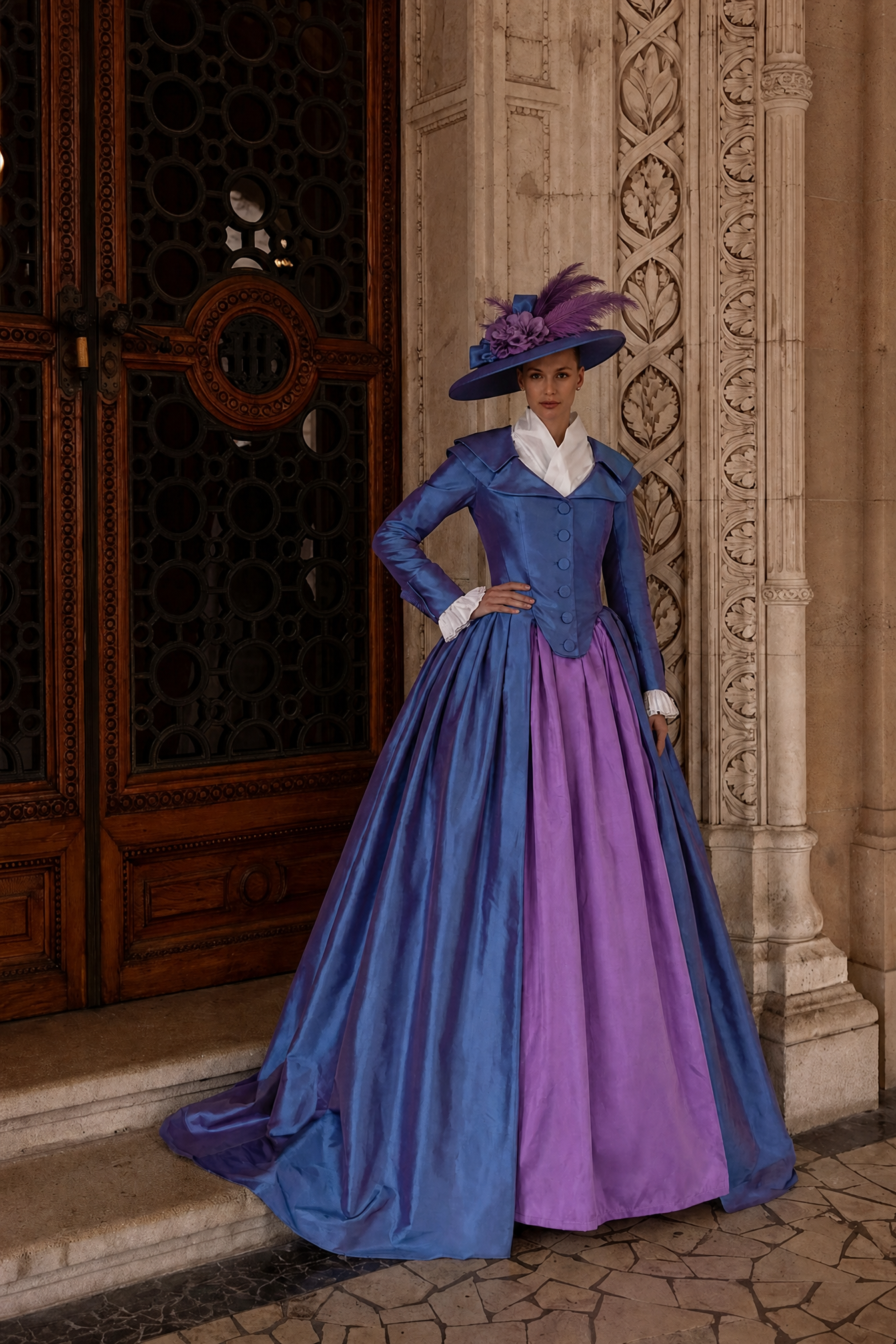 womens powder blue dress Zapaka Women Royal Blue Long Ruched Formal Dress with Sleeves Satin A Line  Military Ball Dress – ZAPAKA main image 0