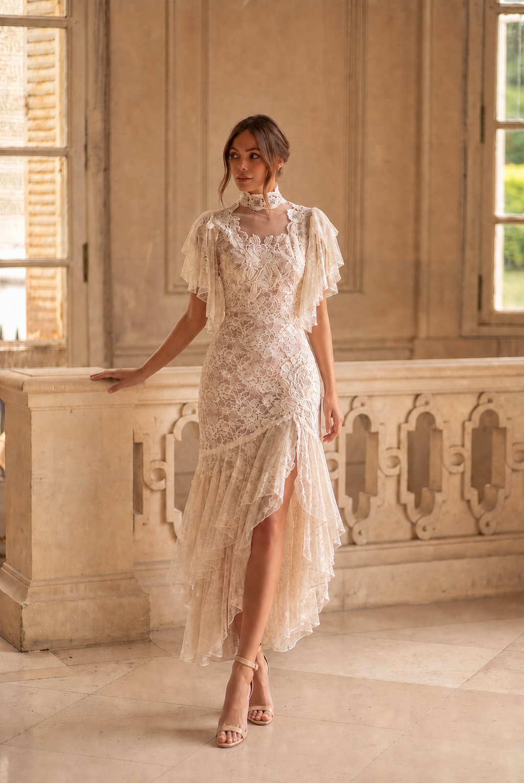 flutter sleeve wedding dress Vintage Lace – 1920s Gatsby Ivory High Neck Slee – WonderlandByLilian COLOR:SKY 70-warehouse2426 Floral PSA - the true making it the ideal