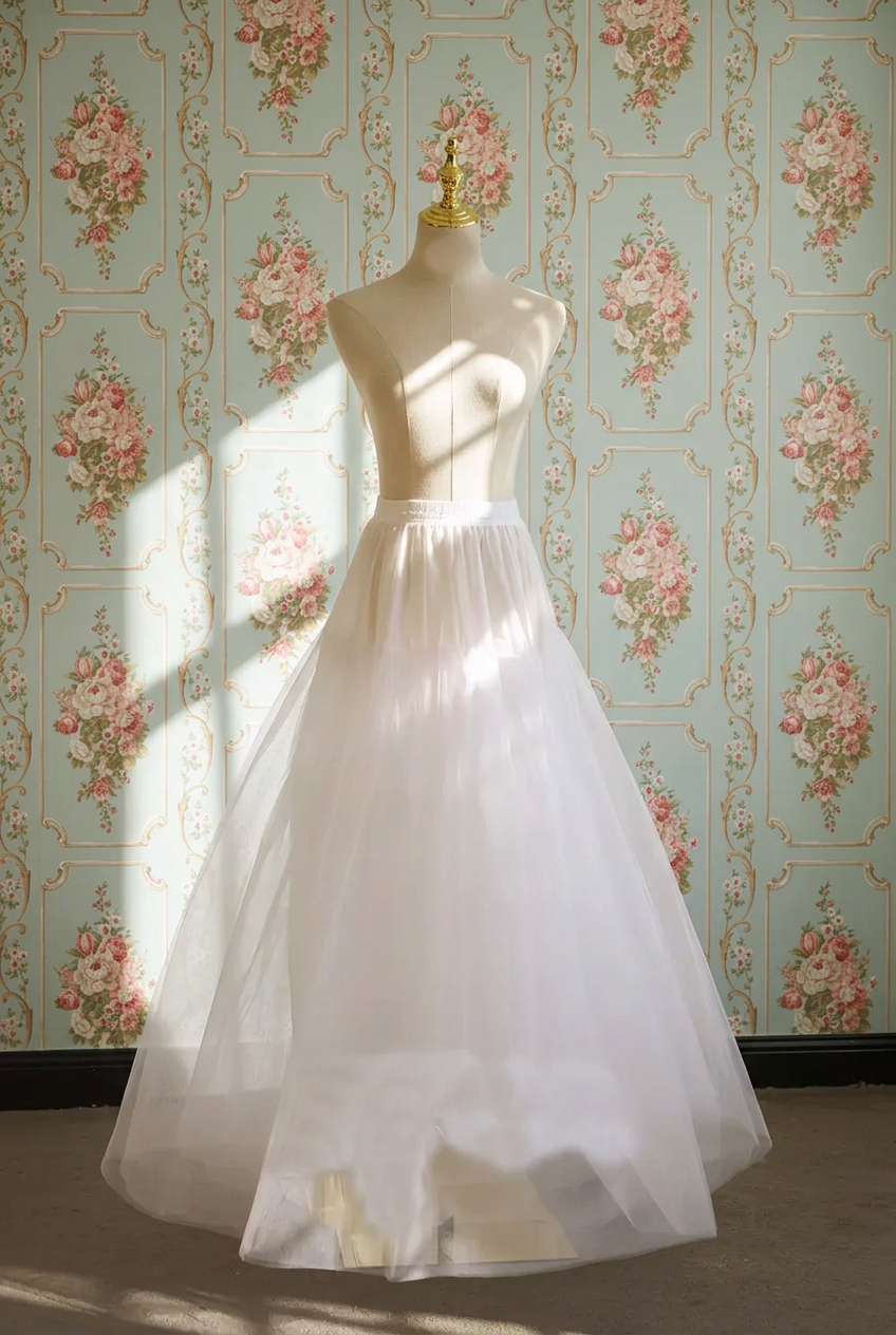 White Layered Tulle Wedding Petticoat Floor Length Bridal Underskirt Adjustable Waist Crinoline Slip Plus Size