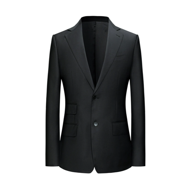 Black Wool Blazer with Notch Lapel and Double Flap Pockets for Men Plus Size