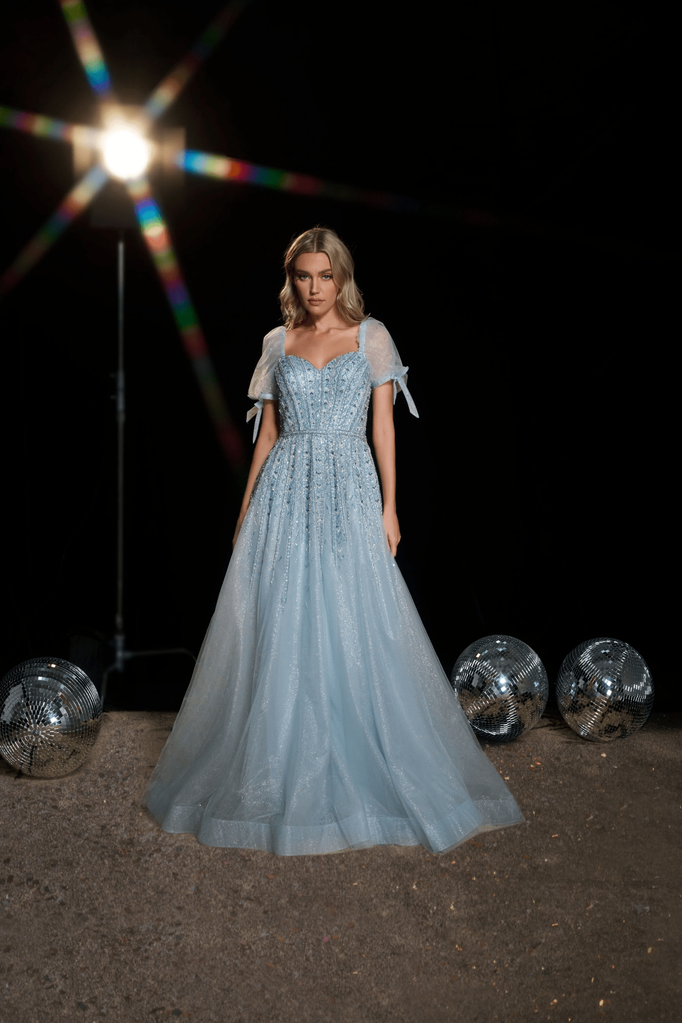 custom sequin jersey dress Baby Blue Embellished Gown with Puff Sleeves - Pretty Sequin Dress with Sweetheart Neckline