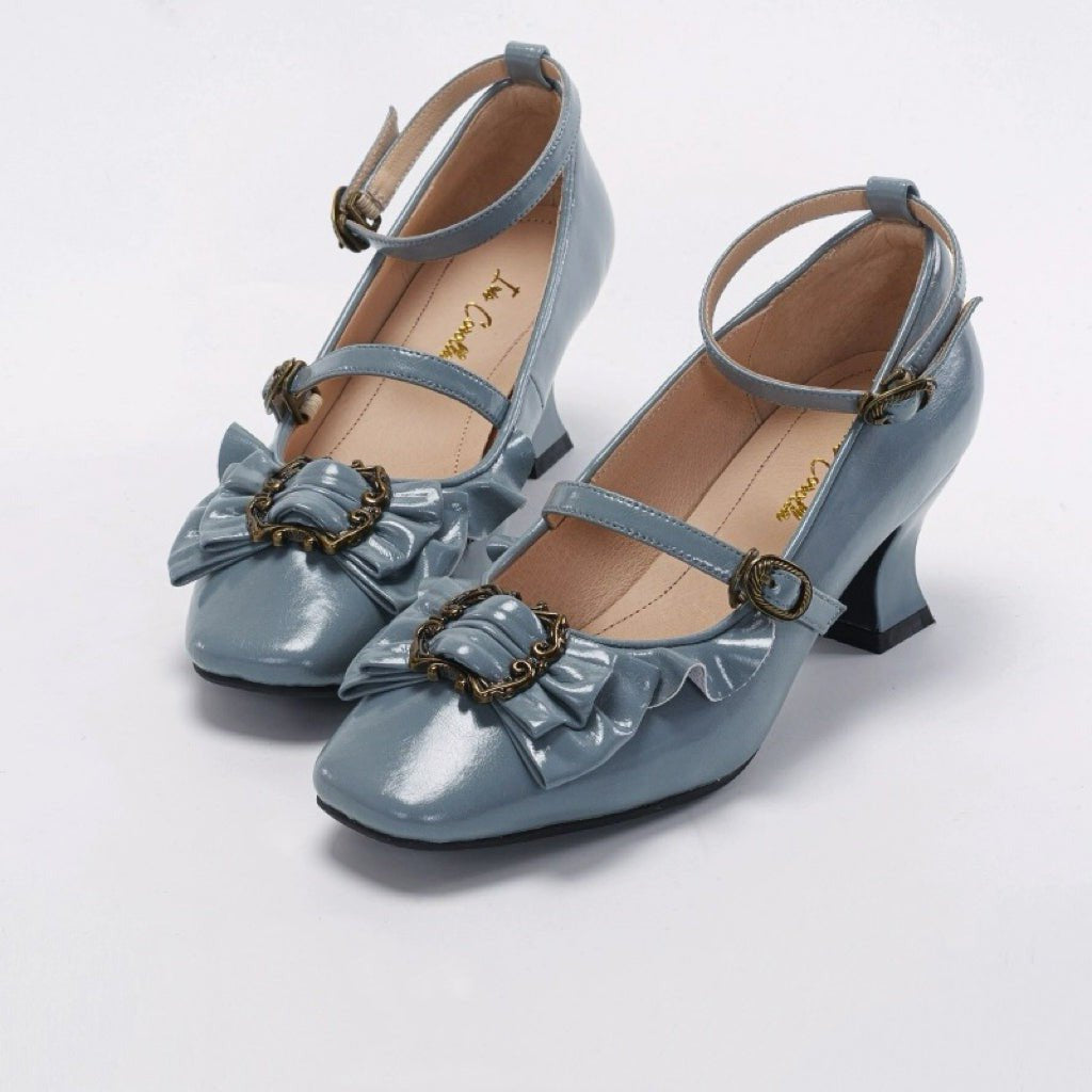 Blue Regency Heels and Lolita Mules with Bow - Lolita Shoes - WonderlandByLilian