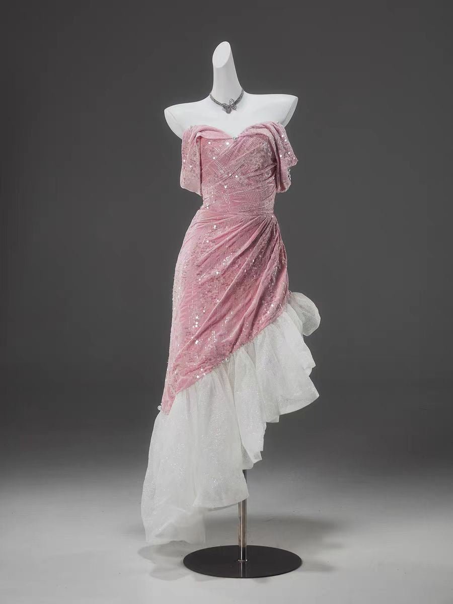 Blush Pink and White Whimsical Fairy Inspired Sequin Evening Gown - Plus Size Size 24W / Pink Blush Pink and White Whimsical Fairy Inspired Sequin Evening Gown - Plus Size Size 24W / Pink