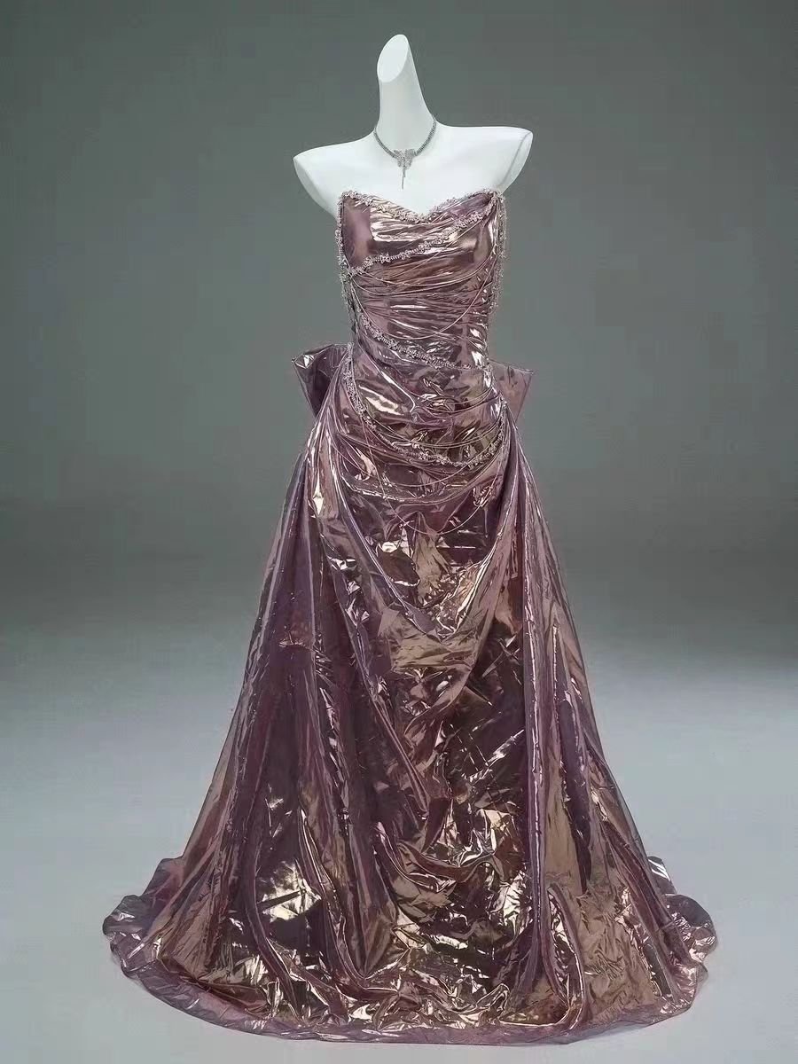 Blush Satin Strapless Evening Gown with Elegant Draping - Plus Size Vintage Ball Gown - WonderlandByLilian