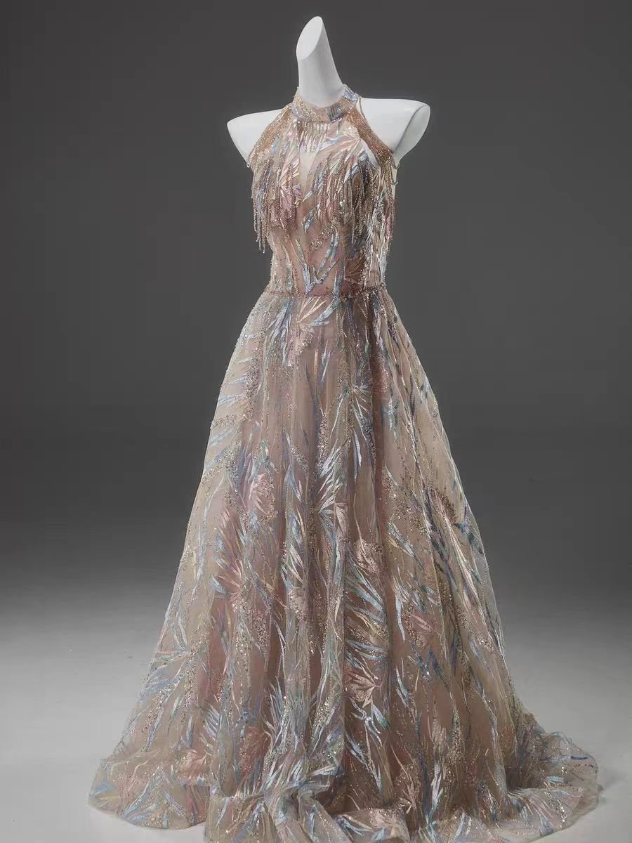 Champagne Whimsical Fairy Inspired Feathered Embellished Evening Gown - Plus Size Size 14 / Champagne Champagne Whimsical Fairy Inspired Feathered Embellished Evening Gown - Plus Size Size 14 / Champagne