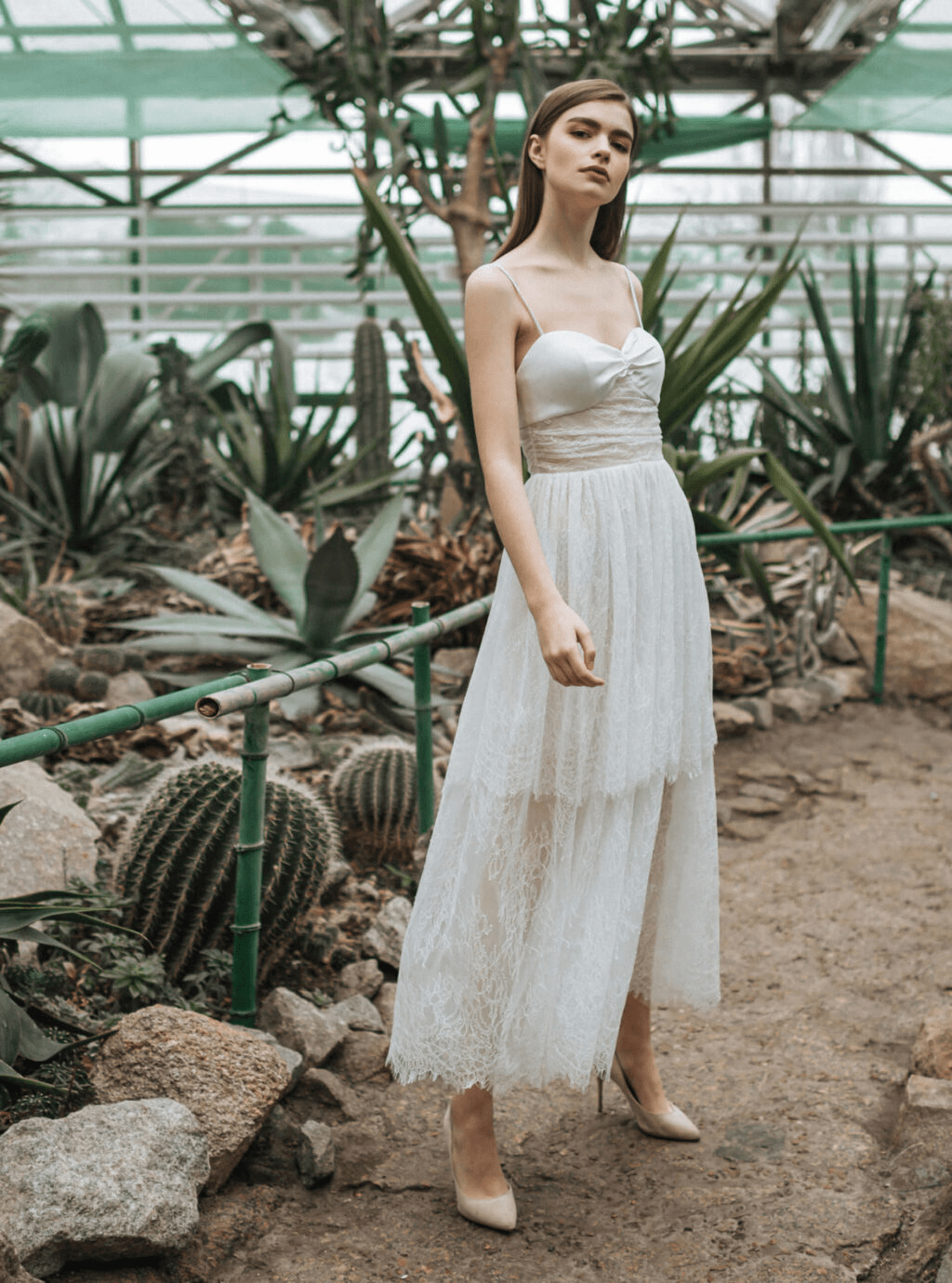 knee length dresses for ladies Silk Off-Shoulder White Midi Bridal Dress – HAREM's Brides main image 0