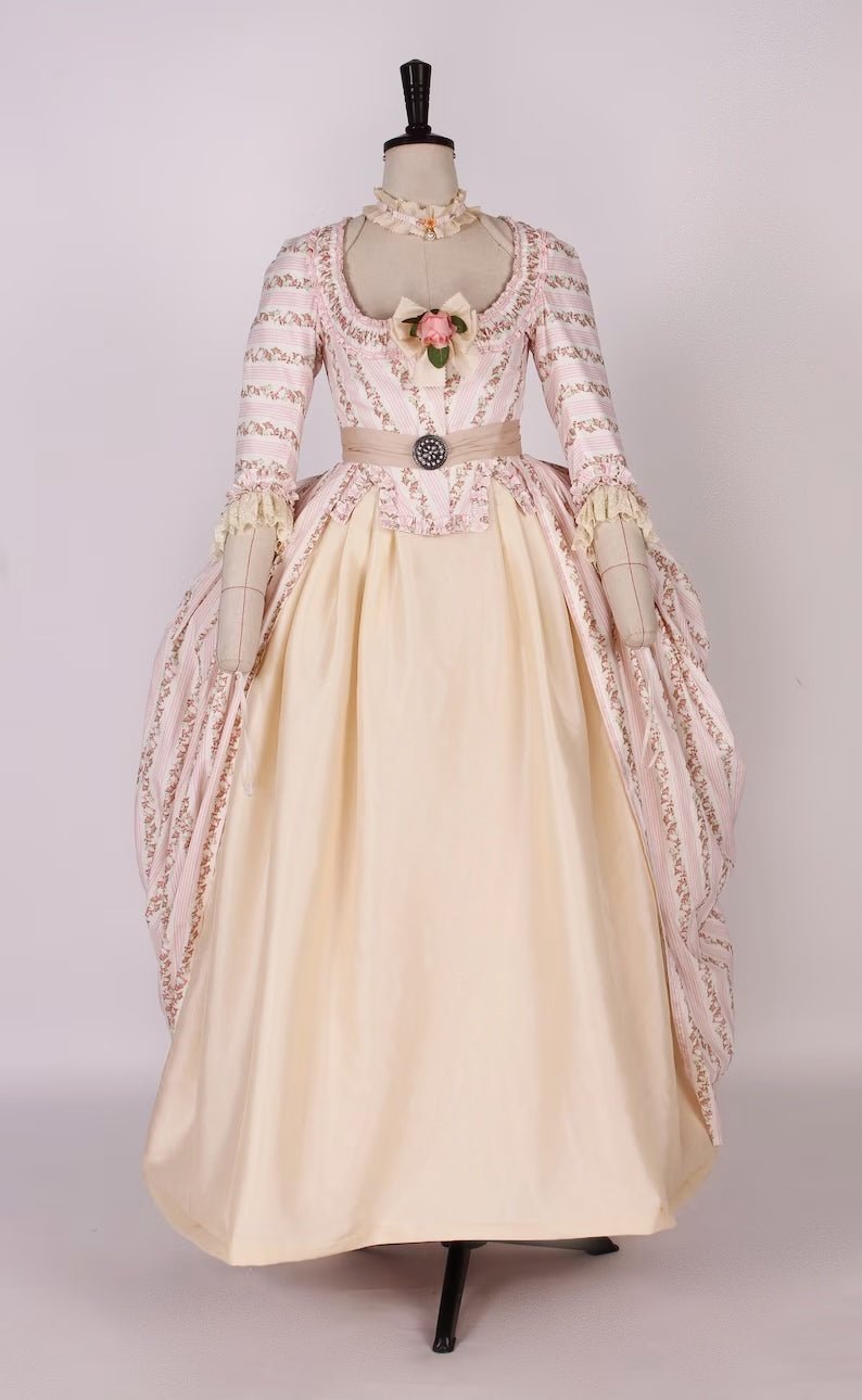 Cream and Pink Floral Rococo Dress with Vintage Lace Detailing – Victorian Splendor Ball Gown Plus Size - WonderlandByLilian