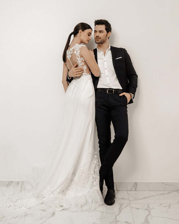 Elegant A - Line Wedding Dress with Lace - Floral Applique Wedding Dress with Train Plus Size - ELEANOR - WonderlandByLilian