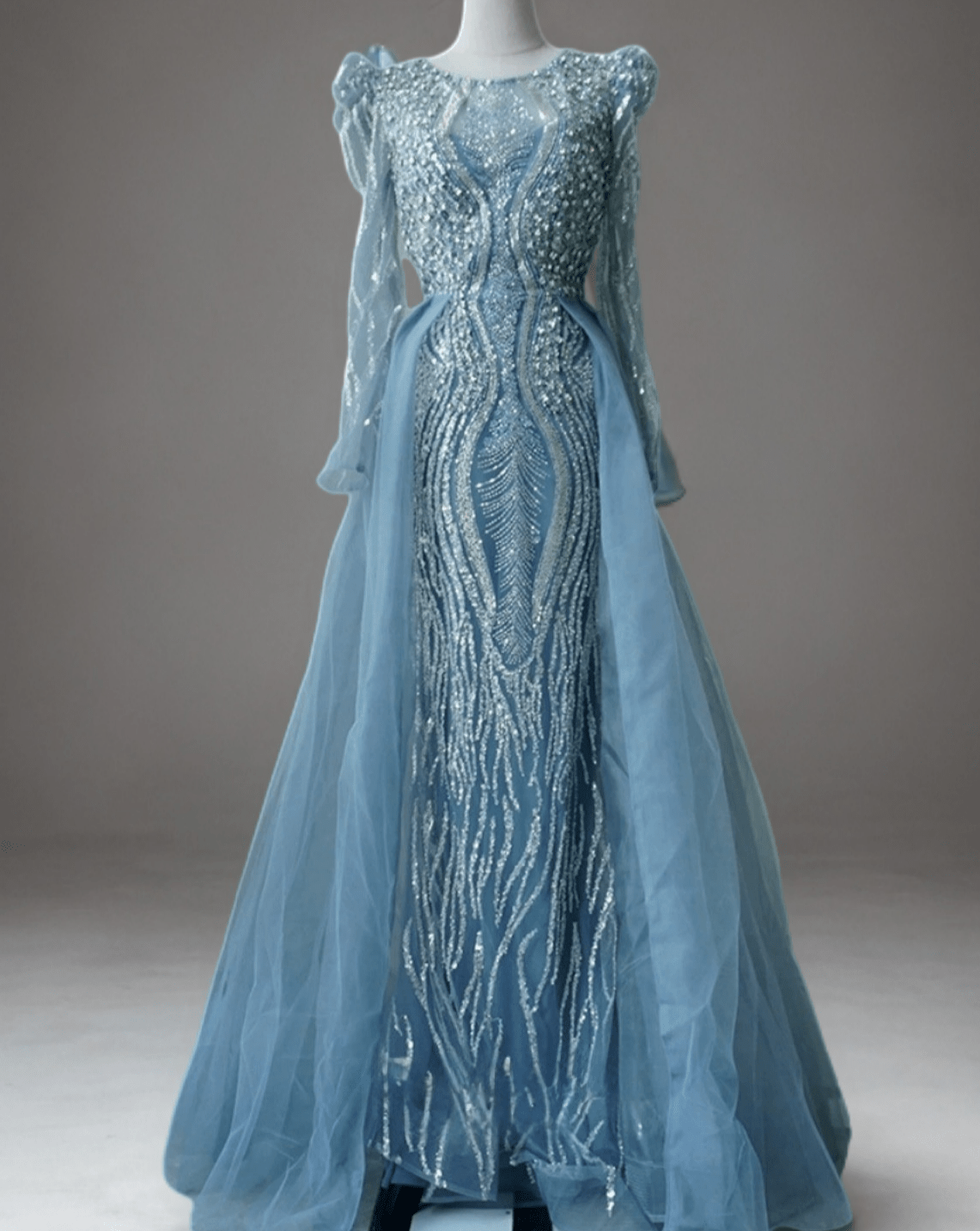Stunning Blue Sequin Net Embroidery Gown - Rent