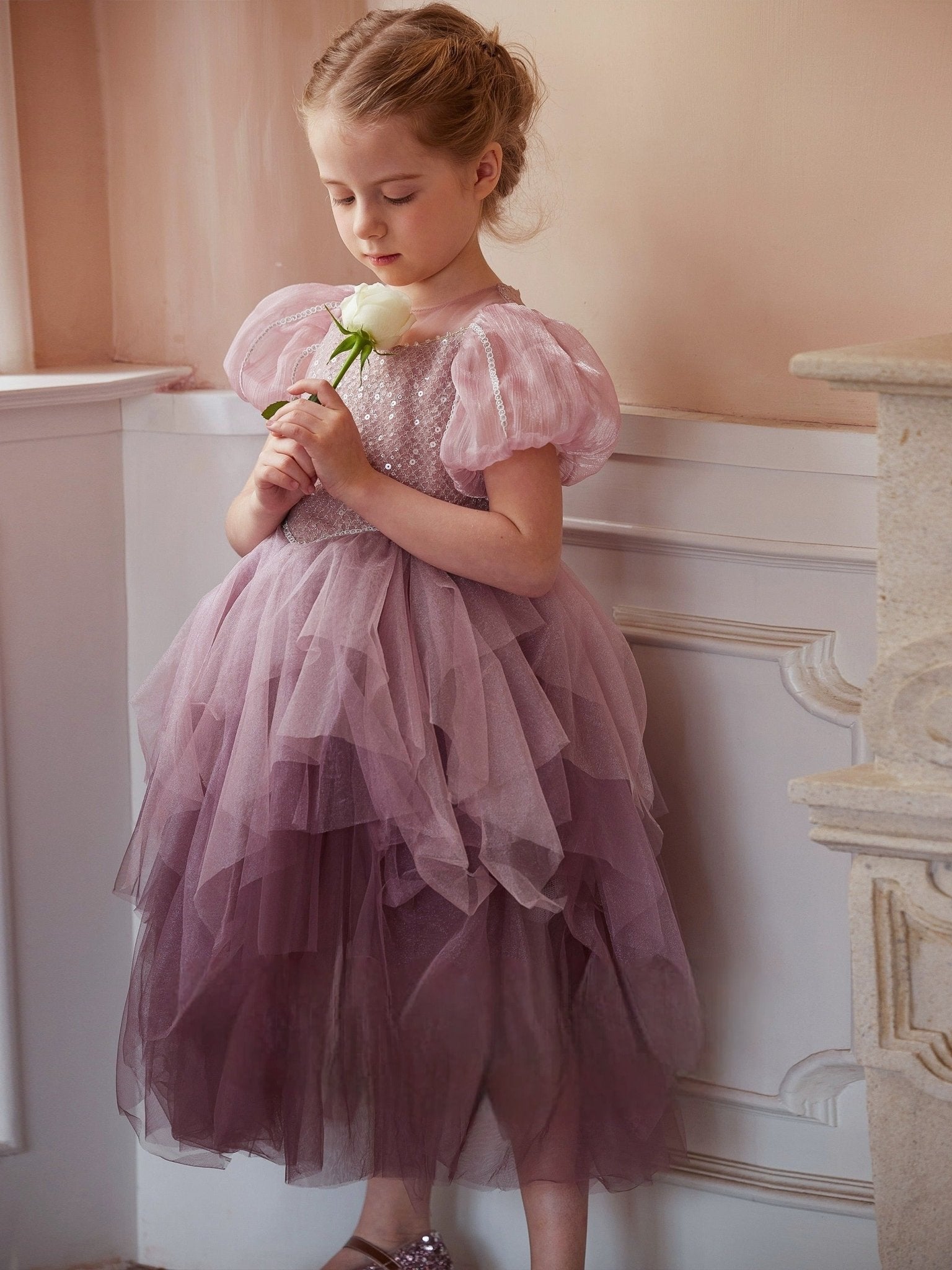 tea length tulle flower girl dress Dusty Blue Sleeveless Toddler Wedding Dress Sage Girls Formal Dress This elegant scoop neck A A-Line Tea Length Satin Tulle