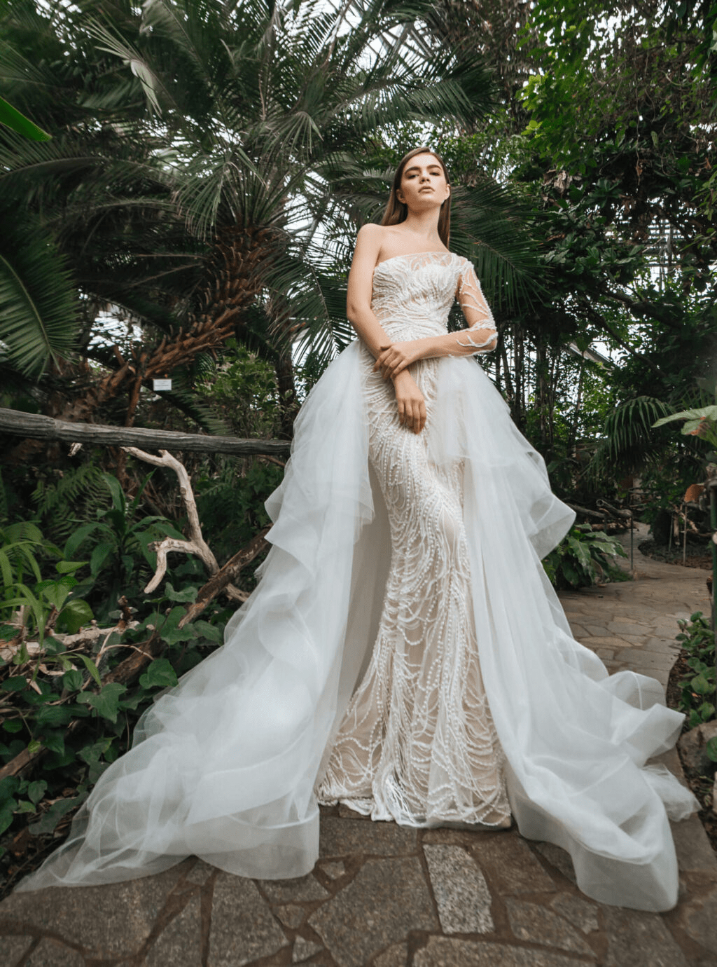 fitted lace wedding dress Elegant Off One Shoulder Wedding Dress - Tulle Mermaid Wedding Gown with Convertible Train Plus Size
