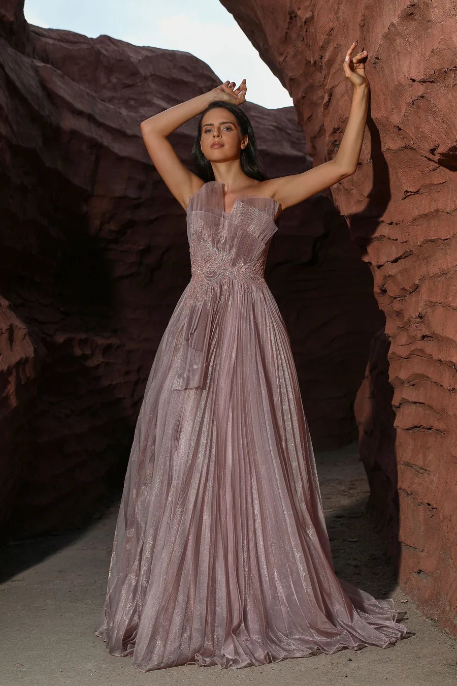 Elegant Pink Evening Gown and Strapless Glitter Dress