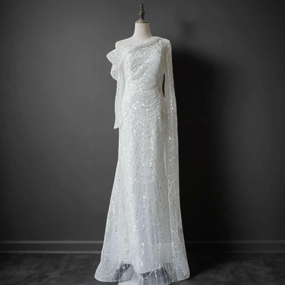 Elegant White One-Shoulder Sequin Dress - Pretty Beaded Gown with Asymmetrical Design - Sequin Evening Gown Plus Size Size 8 / White Elegant White One-Shoulder Sequin Dress - Pretty Beaded Gown with Asymmetrical Design - Sequin Evening Gown Plus Size Size 8 / White