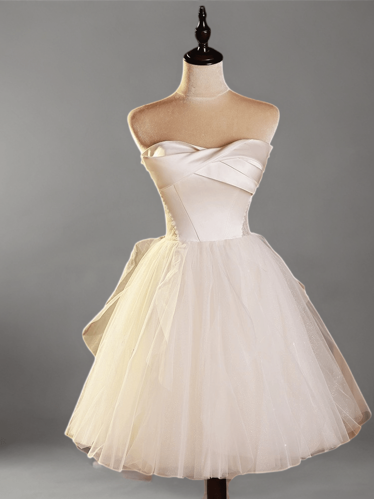 strapless open back dress Elegant White Strapless Short Wedding Party Dress