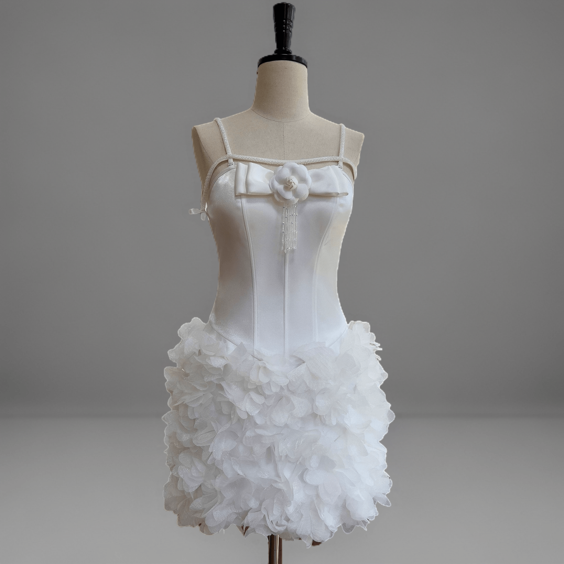 Classy White Satin Pink Tulle Strapless Birthday Dress Wedding Party Dress