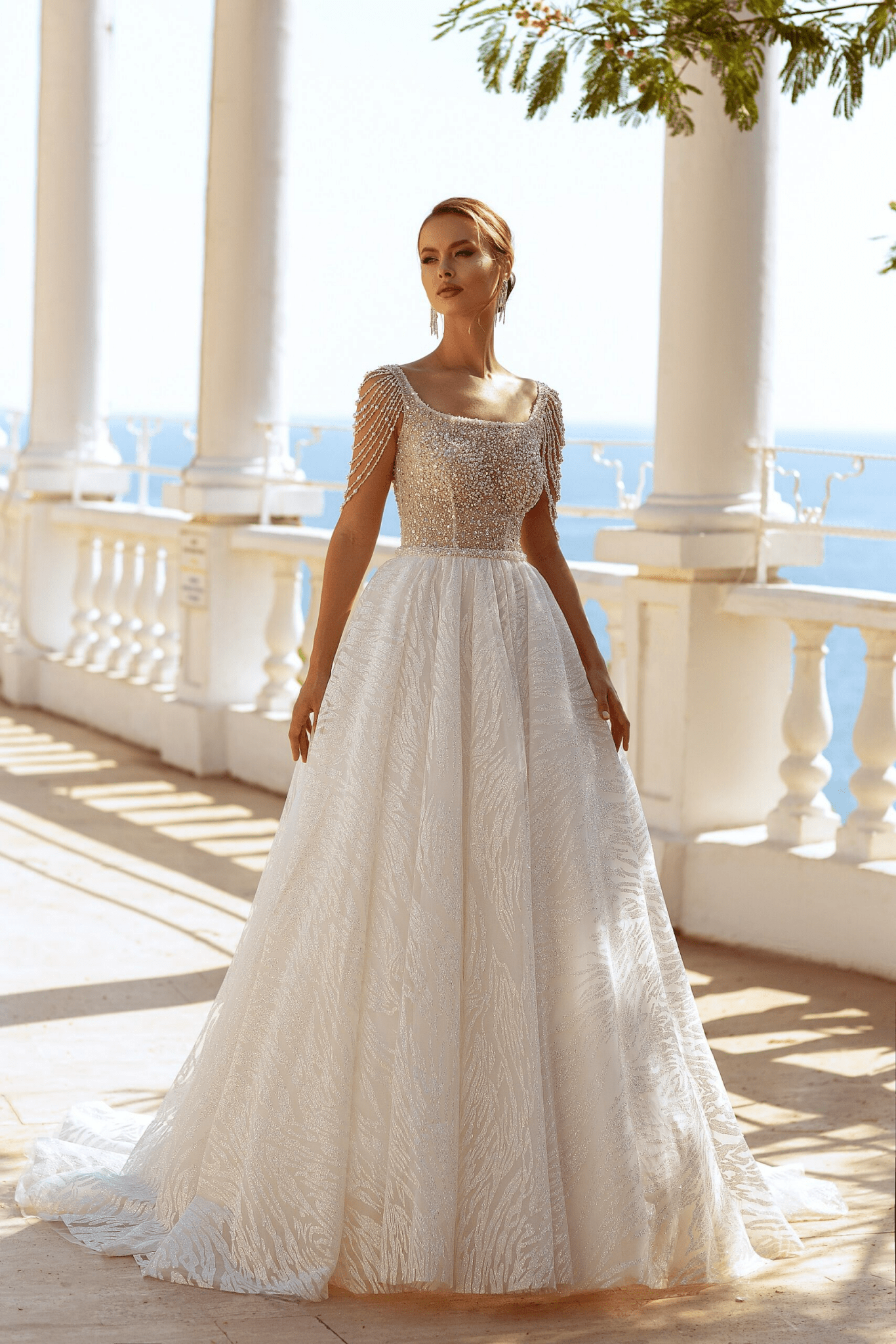 Elegant Square Neck Wedding Dress - Pearl Beads for Wedding Elegant Square Neck Wedding Dress - Pearl Beads for Wedding