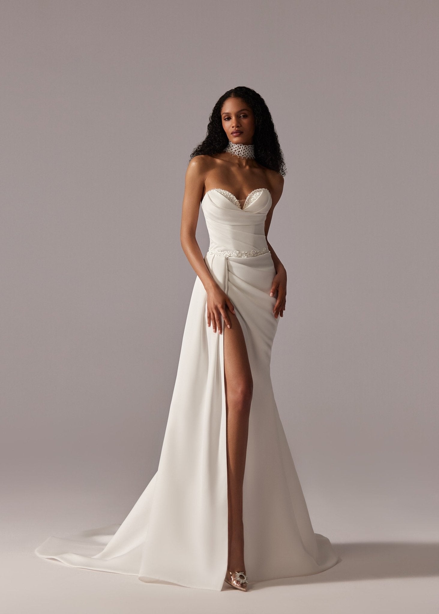 White Strapless Sweetheart Wedding Gown with High Slit and Floor-Lengt –  WonderlandByLilian