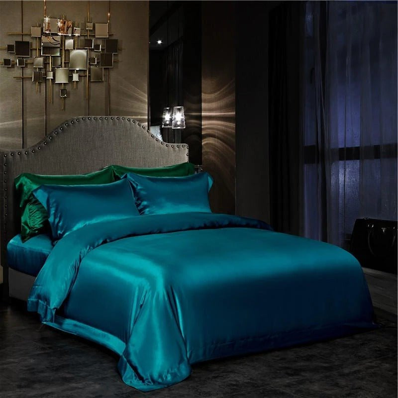 Eloise Aqua Marine Luxury Pure Mulberry Silk Bedding Set - WonderlandByLilian