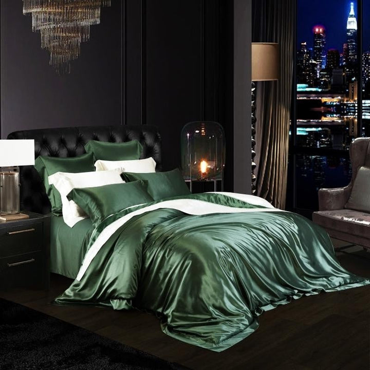 Eloise Rifle Green Luxury Pure Mulberry Silk Bedding Set - WonderlandByLilian