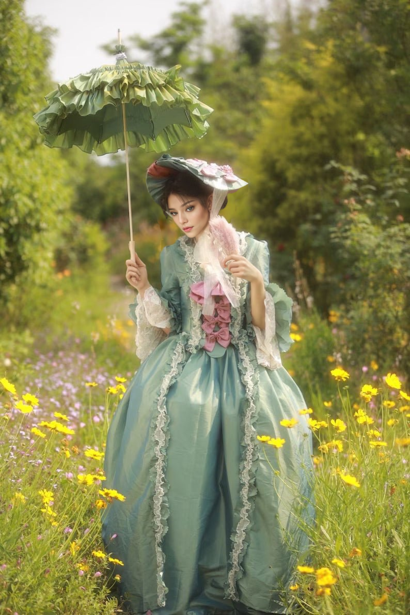 Emerald Green and Pink Rococo Dress Enchanted Forest Floral Ball Gown with Marie Antoinette Elegance and Baroque Wedding Dress Plus Size Emerald Green and Pink Rococo Dress Enchanted Forest Floral Ball Gown with Marie Antoinette Elegance and Baroque Wedding Dress Plus Size