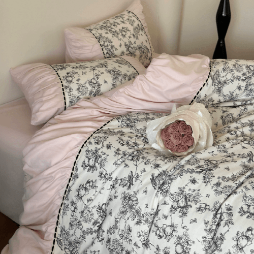 French Vintage Floral Pink Bedding Set - WonderlandByLilian