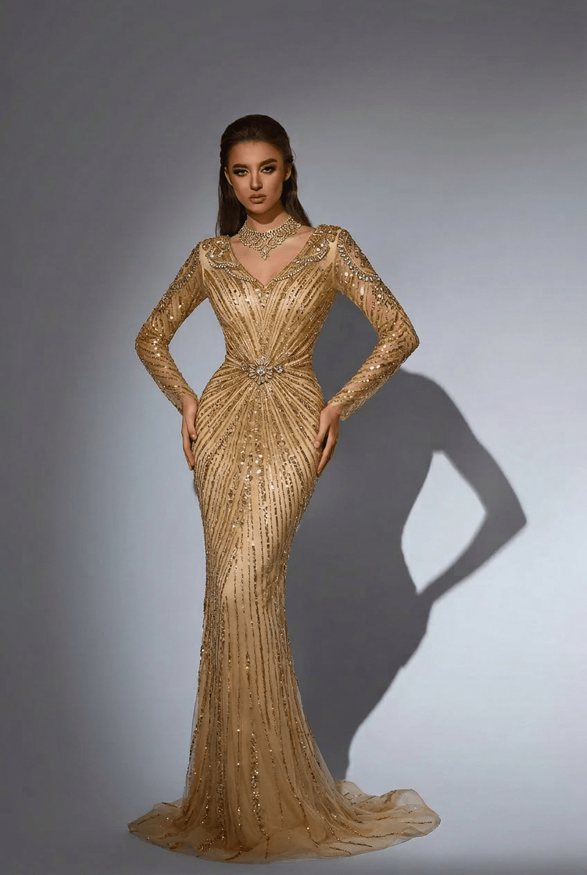 plus size gold evening dresses Glitter Maxi l Dress with Long Sleeves – Sequin Gown with Knot Waist Detail Custom made / Gold / with Choker It stays upright thanks H&M Sleeveless Jersey Dress inventory in stock Color:Multicolor
