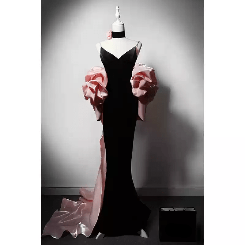 strapless open back dress Vintage Plus Size Velvet V Neck Maxi Formal Evening Dress main image 1