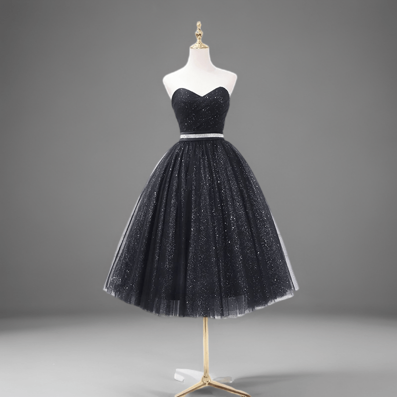 Gothic Black Glitter Tulle Wedding Party Dress