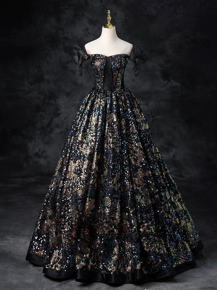 Gothic Black Wedding Dress with Shoulder Detail
