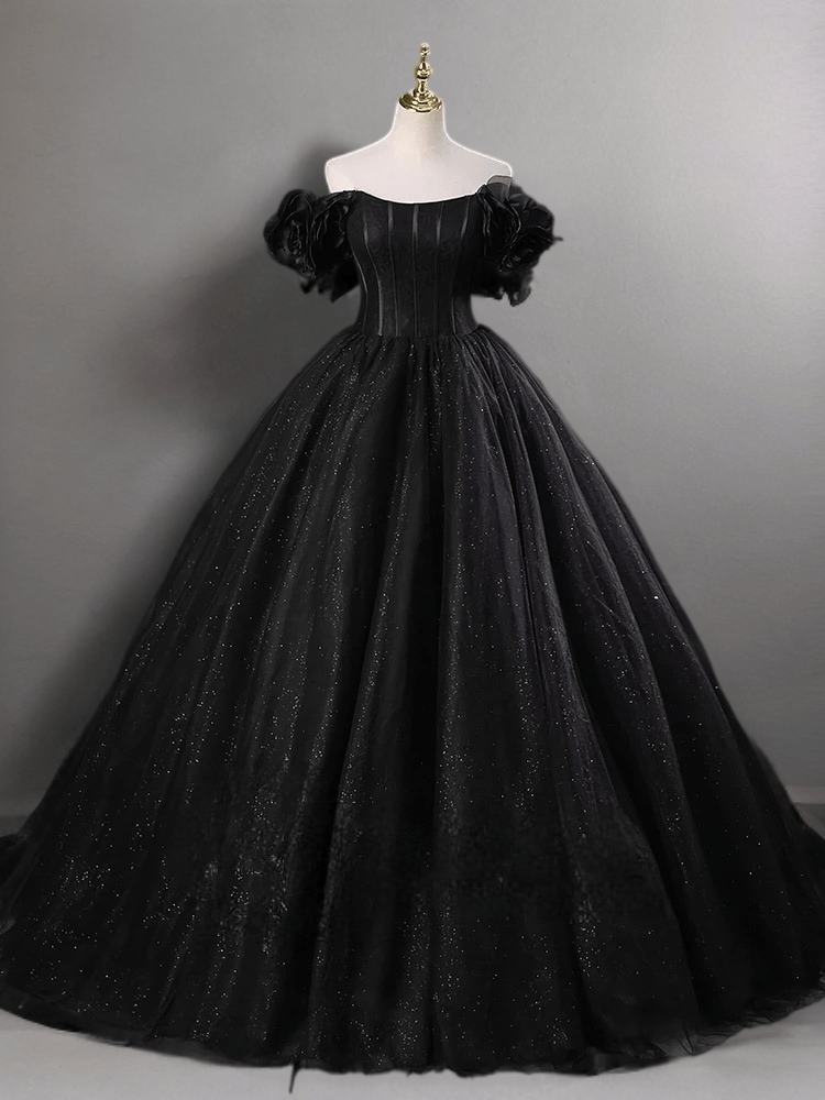 Gothic Floral Black Wedding Dress - Corset Back Wedding Dress with Sparkling Tulle Skirt Plus Size Gothic Floral Black Wedding Dress - Corset Back Wedding Dress with Sparkling Tulle Skirt Plus Size