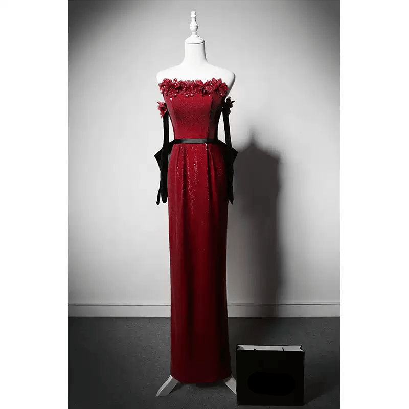 Cherry Red Romantic Goth Bell-Sleeve Dress