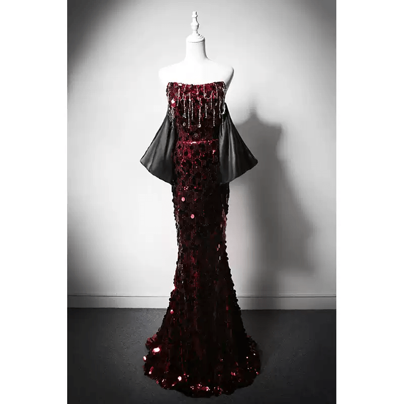 Gothic Red Evening Dress with Sleeves
