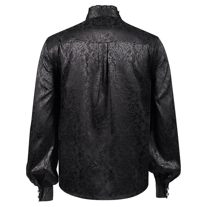 Gothic Ruffle Lace Black Printed Shirt With Bell Sleeve For Men Costume - Plus Size