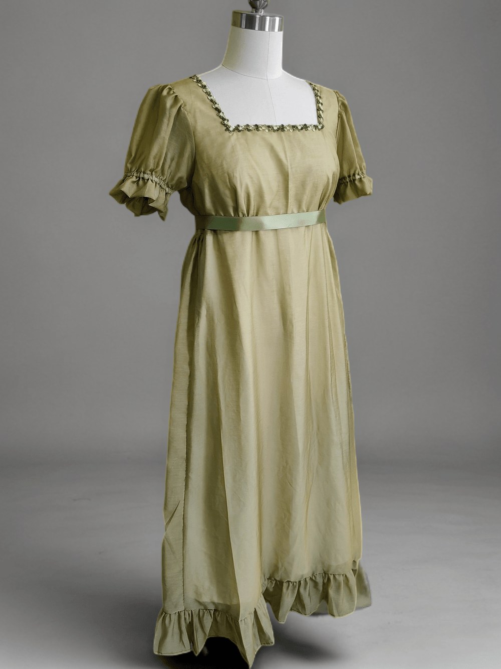 Green Bridgerton Inspired Regency Dress Women - Green Bridgerton Dress with Satin Bow Tie Belt Plus Size - WonderlandByLilian