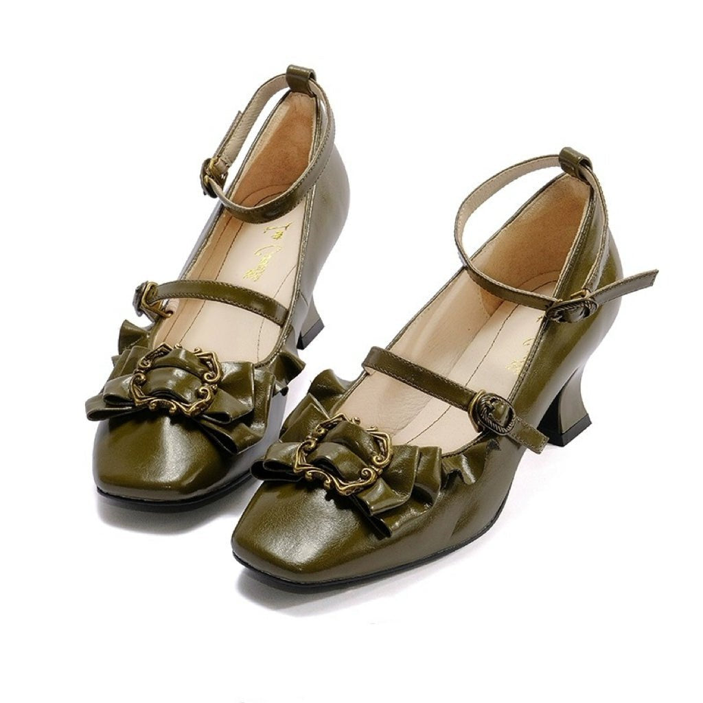 Green Regency Heels and Lolita Mules with Bow - Lolita Shoes - WonderlandByLilian
