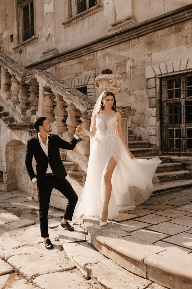 Ivory Aline Ball Gown Wedding Dress Open Back Wedding Gown