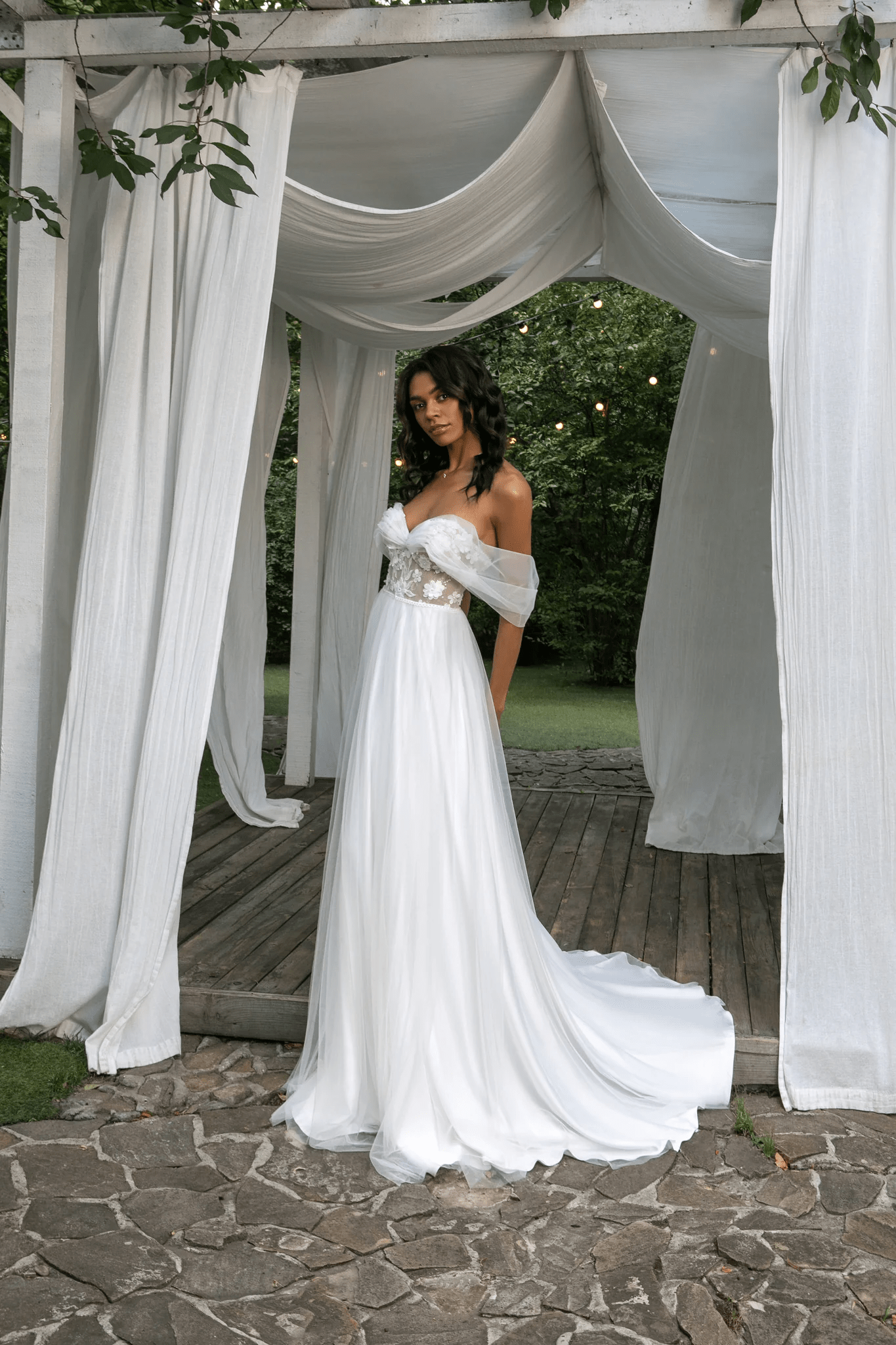 Ivory Boho Wedding Dress with Sweetheart Corset and Tulle Straps – Chiffon Wedding Dress with Train Plus Size