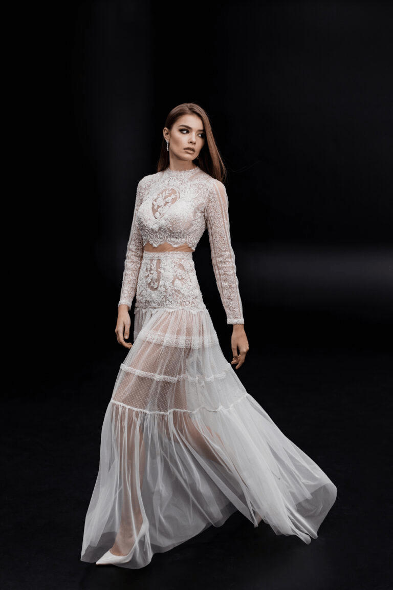 Ivory Vintage Long Sleeve Wedding Dress - Sheer Bridal Gown and Lace Wedding Gown Long Sleeve Plus Size - FRANCIS - WonderlandByLilian