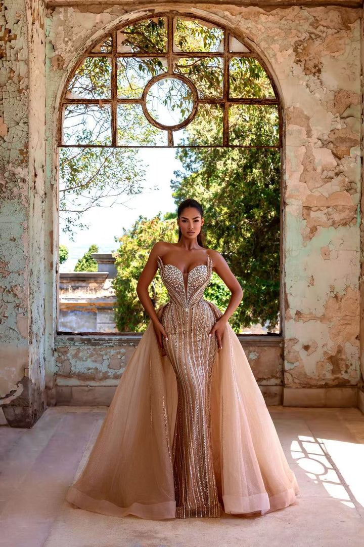 Blue Sequin Ball Gown with Strapless Corset Design – Embellished Evening Dress Plus Size
