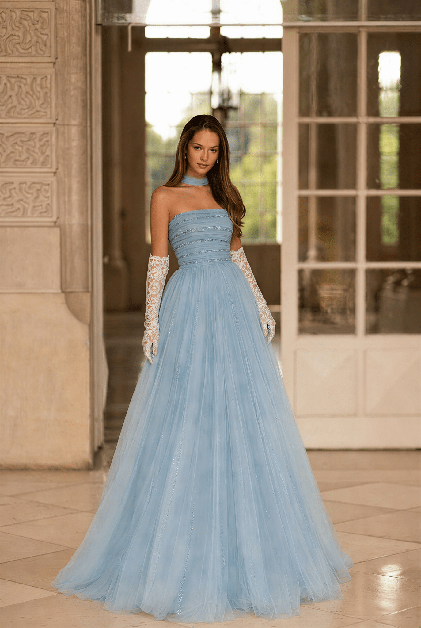 Light Blue Strapless Evening Dress with Beading – Corset Evening Dress with Lace-Up Back Plus Size Size 12 / Light Blue / Dress