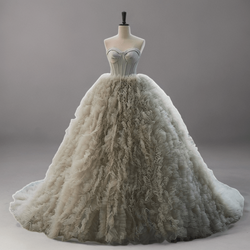 Gray Strapless Tulle Long Prom Dress, Beautiful A-Line Sweetheart Neck Formal Evening Dress US 2 / Gray