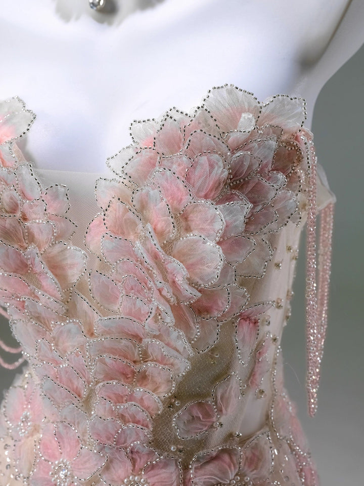 Light Pink Lace Floral Wedding Gown - Corset Back Wedding Dress with Crystal Beading Plus Size - WonderlandByLilian