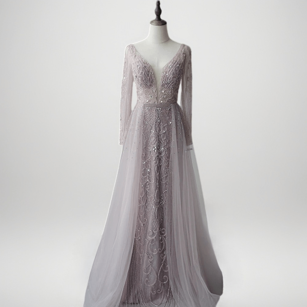 Light Pink Sequin Ball Gown with Long Sleeves - Ethereal Pink Tulle Evening Dress Plus Size Size 2 / Pink Light Pink Sequin Ball Gown with Long Sleeves - Ethereal Pink Tulle Evening Dress Plus Size Size 2 / Pink