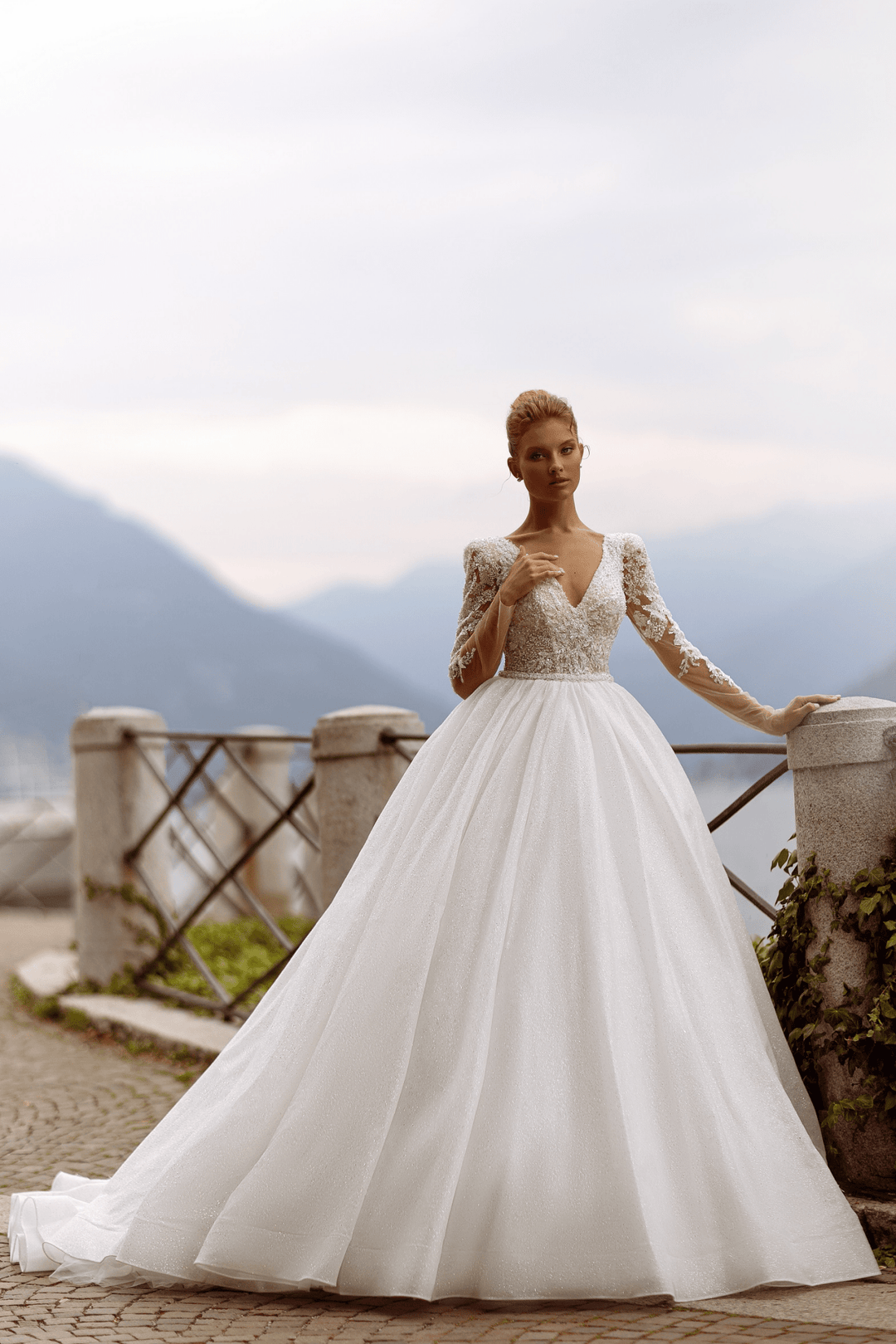 Long Sleeves Wedding Dress - Aline Wedding Dress with Lace Sleeves - Lace Bodice Wedding Gown Plus Size - WonderlandByLilian
