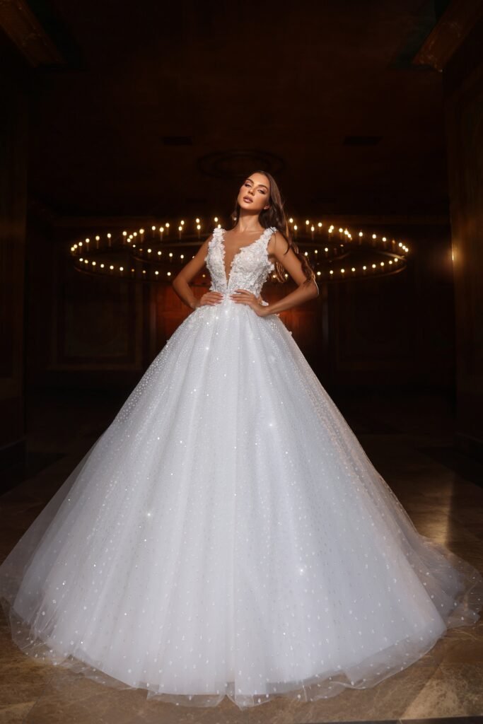 Ethereal Wedding Dress Ball Gown V Neck Sequin White Wedding Dresses Bridal Gowns DP1332 main image 1