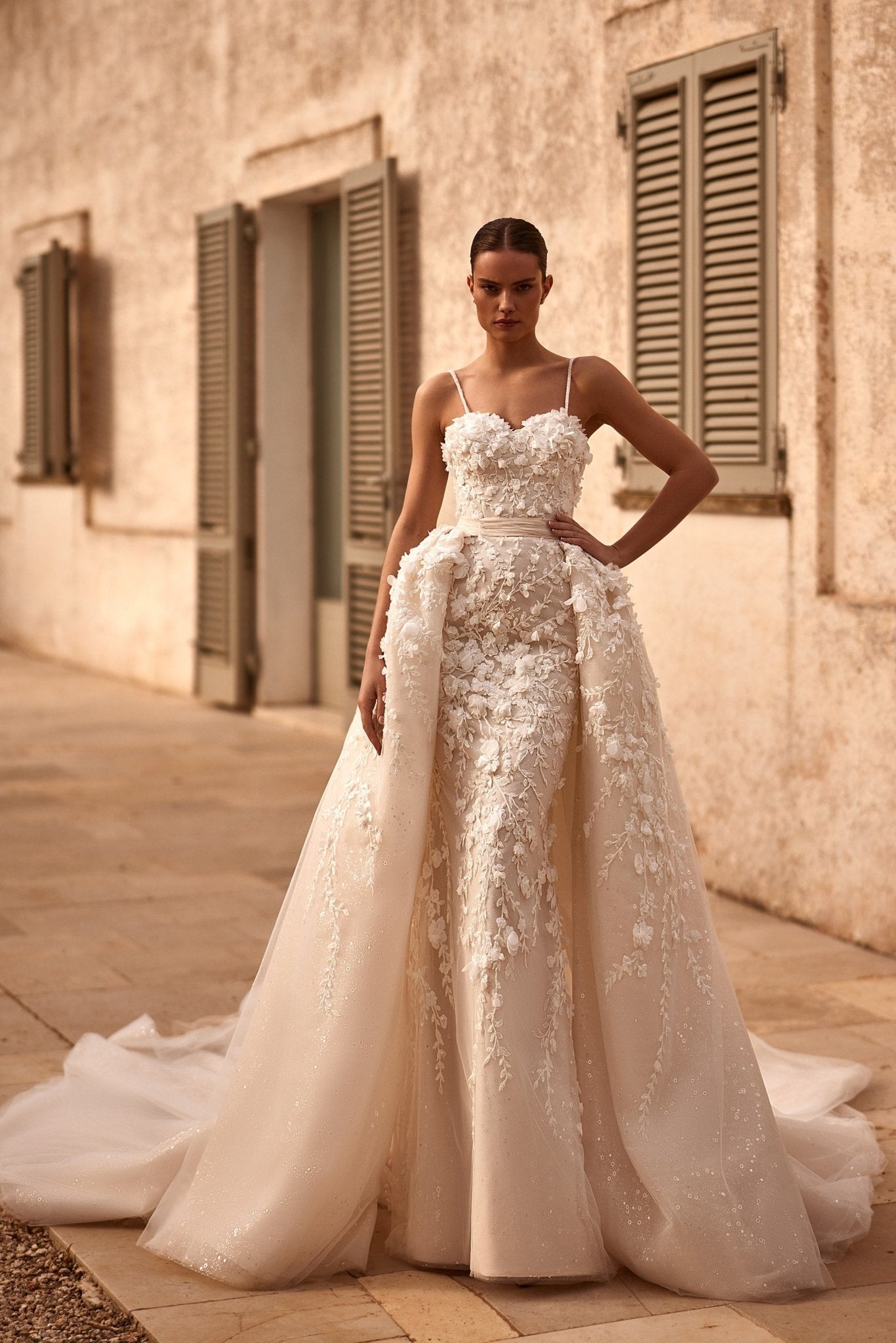 db studio sequin floral a line spaghetti strap wedding dress Davids Bridal DB Studios Spaghetti Strap Sequin Lace Jersey Sheath Dress Size 10