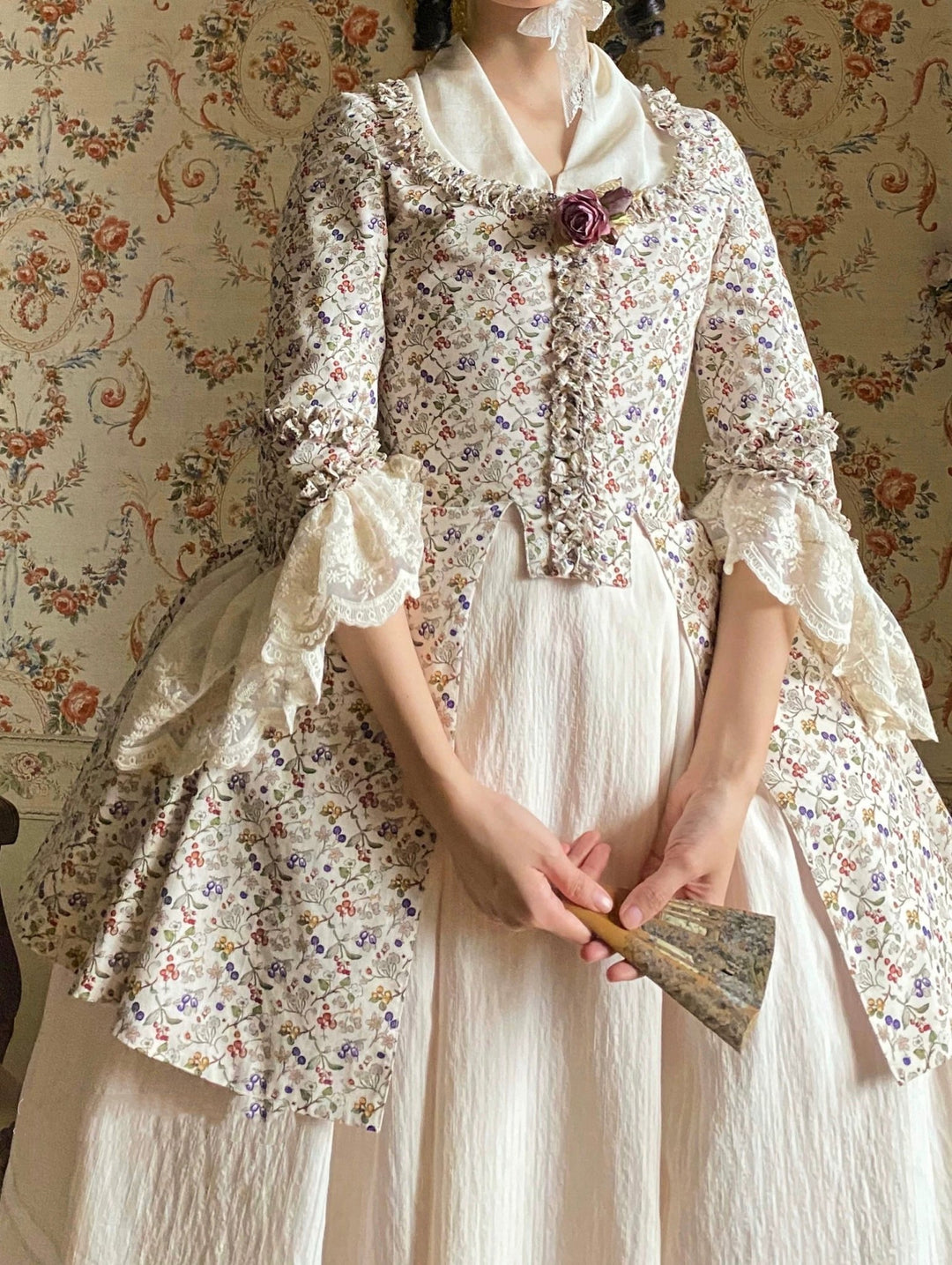 Marie Antoinette Pastel Green and Pink Floral Ball Gown - Rococo Style Dress and Corset Back Wedding Dress with Floral Accents Plus Size - WonderlandByLilian