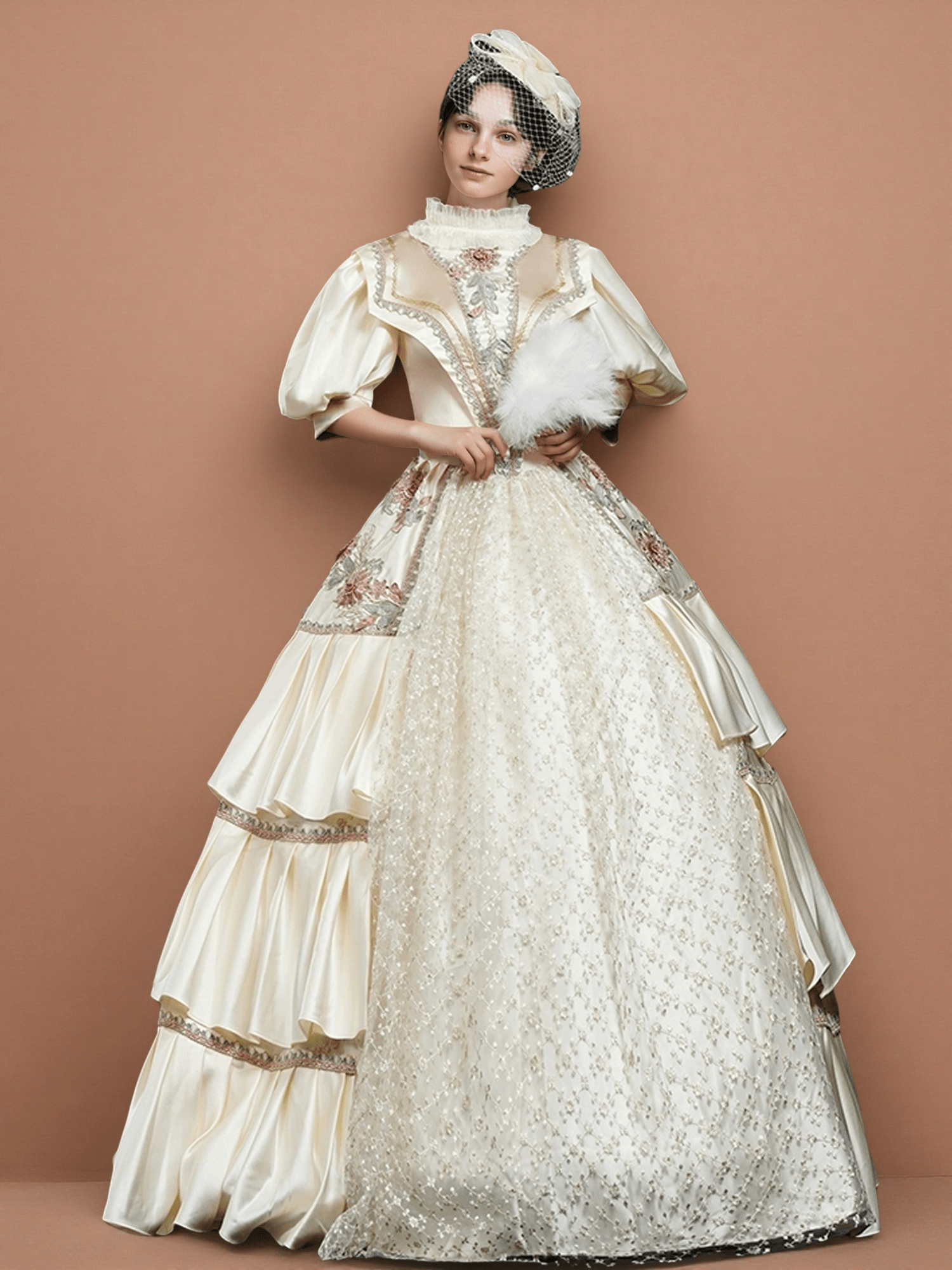 victorian style dress Marie Antoinette Rococo Style Dress – Cream Victorian Ball Gown with Floral Embroidery and Layered Skirt Size 0 / Cream