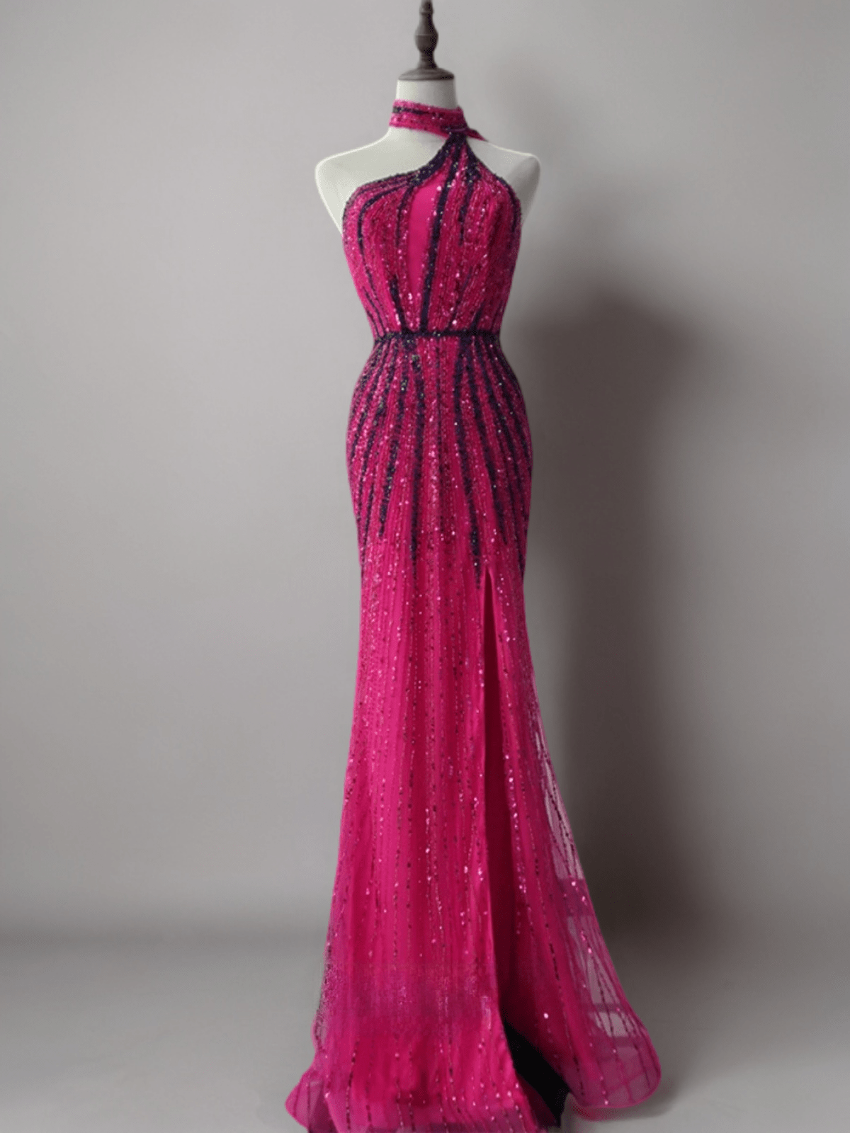 Pink and Navy Sequin Prom Dress and Strapless Glitter Dress