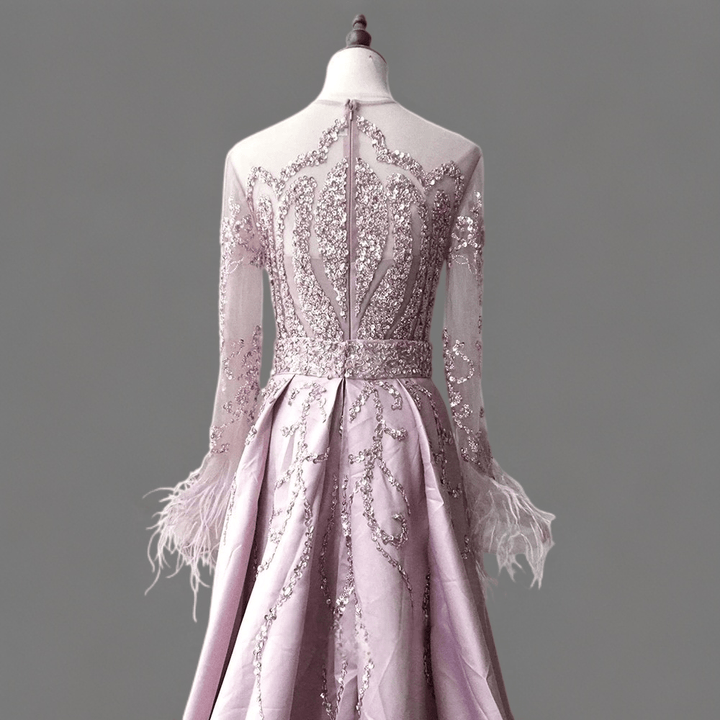 Pink Sequin Ball Gown Evening Dress and Feather Bridal Gown - Pink Evening Dress Plus Size - WonderlandByLilian